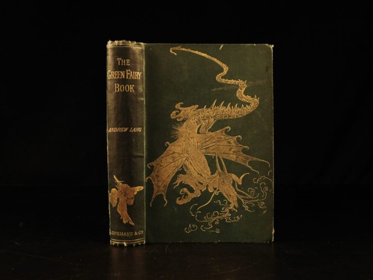 Image of 1892 1st ed Green Fairy Book Andrew Lang Fairy Tale Three Little Pigs Magic Swan