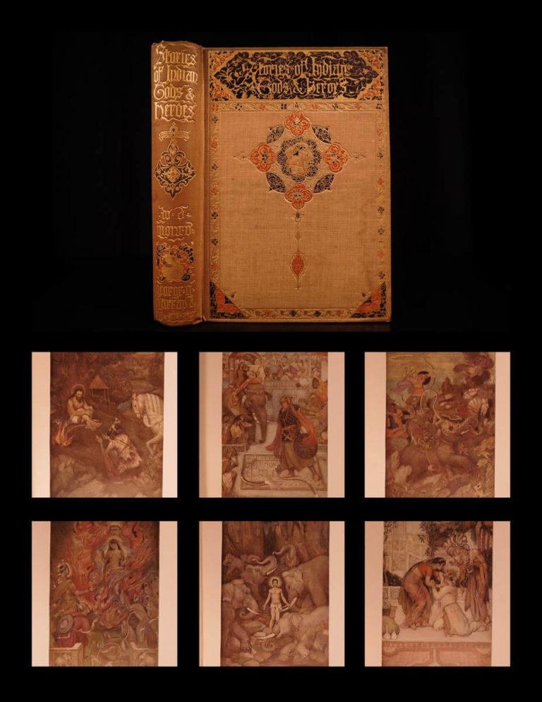 Image of 1911 1st ed Indian Gods & Heroes INDIA HINDU Mythology Color Illustrated Monro