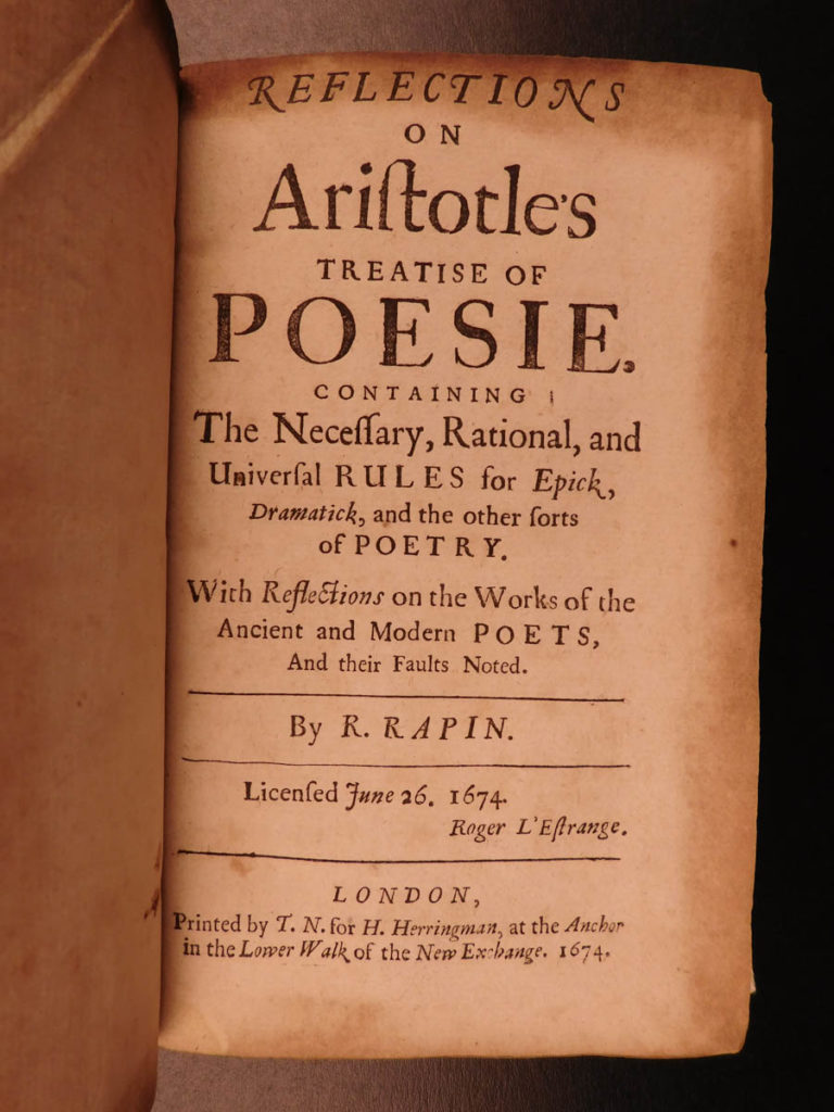 Image of 1694 1ed English ARISTOTLE Treatise Poetics Greek Literature Philosophy Rapin
