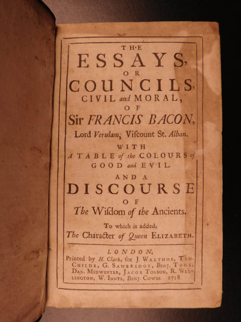 Image of 1718 Francis Bacon English ESSAYS Political Philosophy Law Good v Evil Science