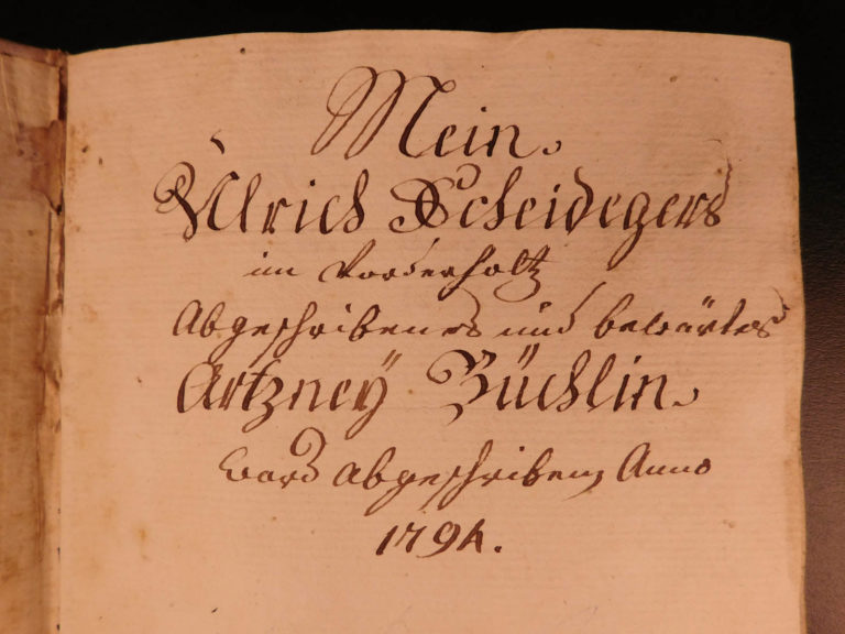Image of 1794 Handwritten German Mansucript on Artzney-Buchlein Medicine Dentistry Diet