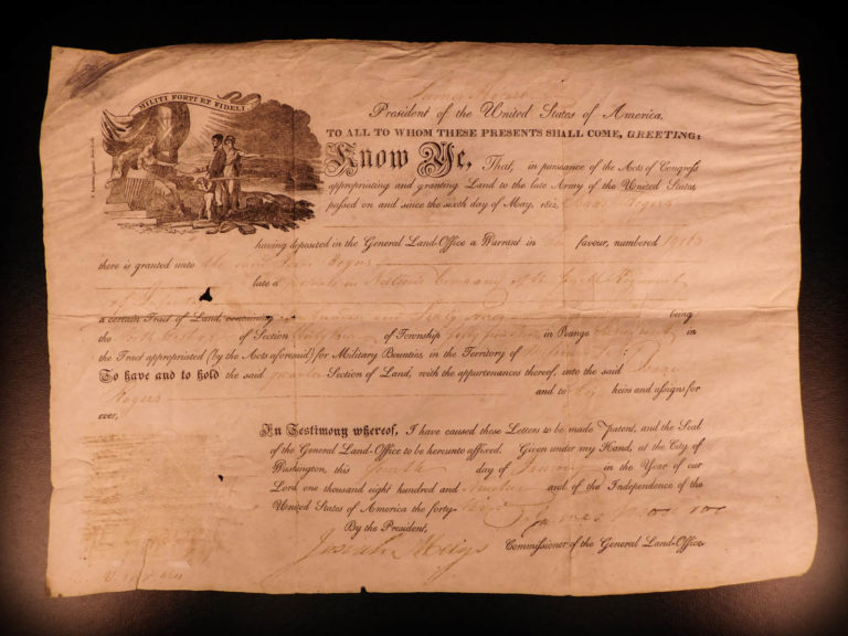 Image of 1819 President James Monroe SIGNED Missouri Land Grant Rogers Veteran War 1812