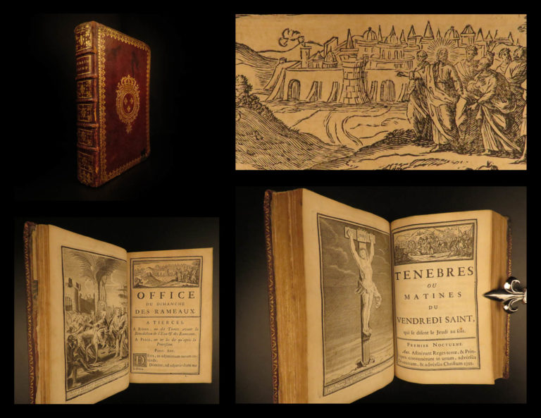 Image of 1727 French ROYAL Holy Week Catholic Breviary Missal Louis XV Armorial Binding