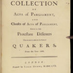 1757 QUAKERS Dissenters AMERICA Colonies Glorious Revolution Acts of Parliament