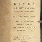 1770 PLUTARCH Parallel Lives ENGLISH Pyrrhus Aristides Cato Dryden 8v SET Illust