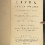 1770 PLUTARCH Parallel Lives ENGLISH Pyrrhus Aristides Cato Dryden 8v SET Illust