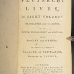 1770 PLUTARCH Parallel Lives ENGLISH Pyrrhus Aristides Cato Dryden 8v SET Illust