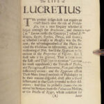 1683 ENGLISH Lucretius Philosophy De Rerum Natura Epicurus FAMOUS Oxford Creech