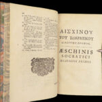 1711 GREEK Dialogues 1ed Aeschines Socraticus Plato SOCRATES Philosophy Latin