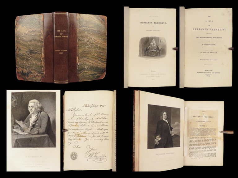 Image of 1844 Benjamin Franklin 1ed Jared Sparks Americana Autobiography Electricity RARE