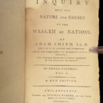 1789 Wealth of Nations 1st US ed Adam Smith Economics Industrial Rev Capitalism