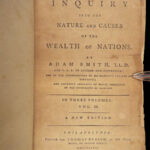 1789 Wealth of Nations 1st US ed Adam Smith Economics Industrial Rev Capitalism