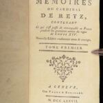 1777 LOUIS XIV Memoirs of Cardinal Retz Catholic Church French Wars Politics 4v