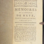 1777 LOUIS XIV Memoirs of Cardinal Retz Catholic Church French Wars Politics 4v