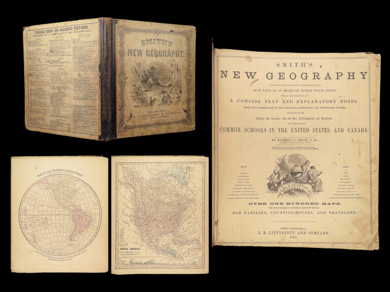 Image of 1863 Smith’s ATLAS Geography America States 90 BEAUTIFUL Colored MAPS World